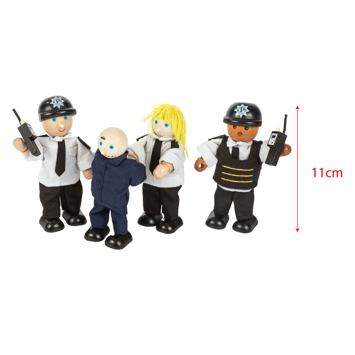 Tidlo Policemen and Thief Wood 11 cm Black 4 pieces