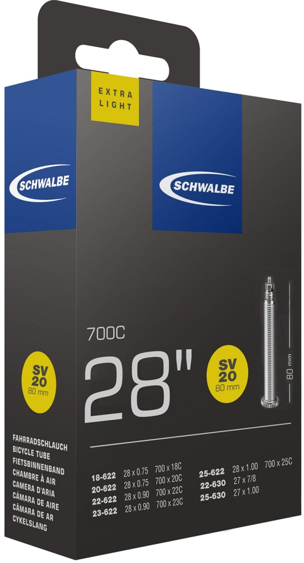 Schwalbe Binnenband 27 28 x 0,75 1,00 (18 25-622 630) FV 80 mm