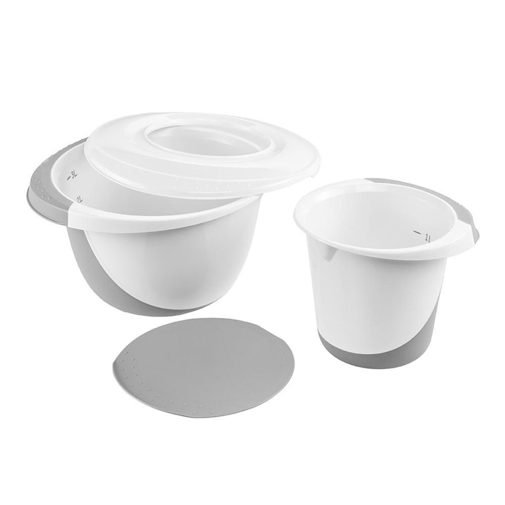 Keeeper mengkommenset anti-slip met deksel en deegschraper 1,5l + 3,5l ã˜18x14cm ã˜27x15cm nordic grey