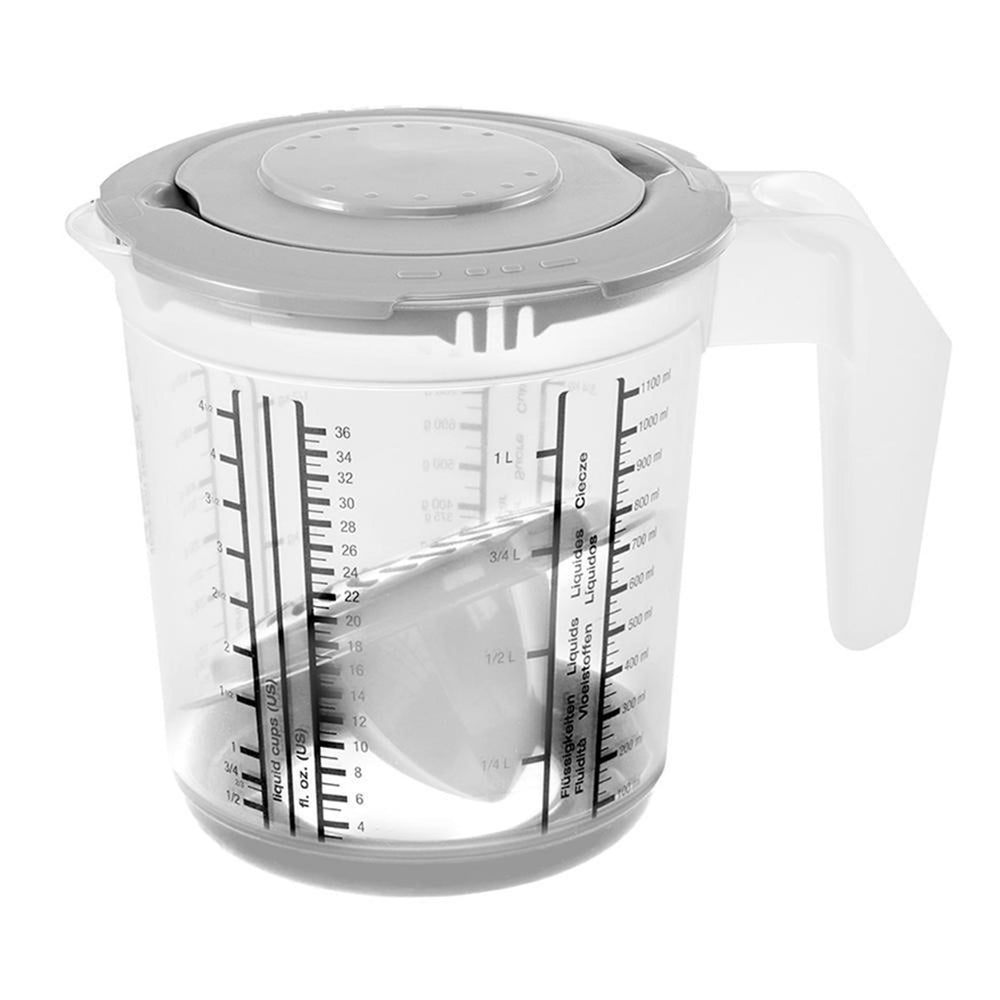 Keeeper kunststof maatbeker anti-slip 1l met deksel en citruspers ã˜14x15cm nordic grey