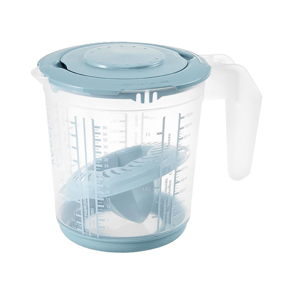 Keeeper kunststof maatbeker anti-slip 1l met deksel en citruspers ã˜14x15cm nordic blue