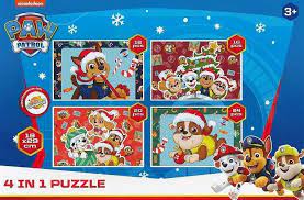 Paw Patrol 4 in 1 puzzel kerst - 12 tot 24 stukjes
