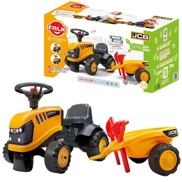 Falk jcb oranje tractor met aanhangwagen voor kinderen van 1-3 jaar - uni