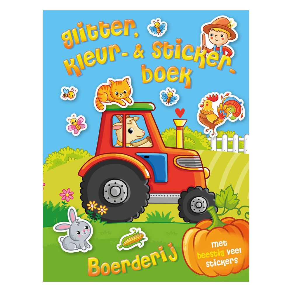Mondikaarten glitter-, kleur- en stickerboek - boerderij