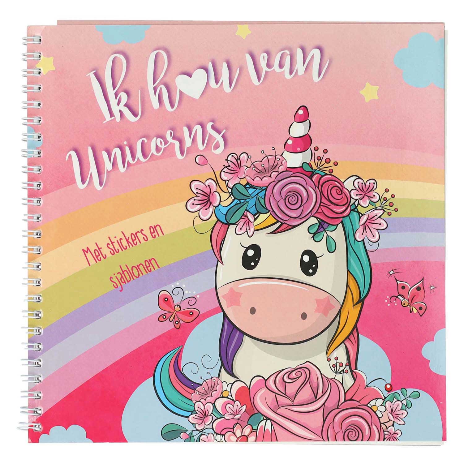 Mondikaarten sticker- en sjablonenboek ik hou van unicorns