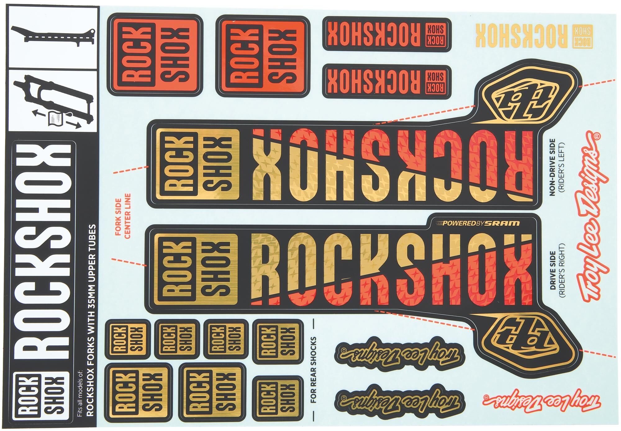 Rockshox decor set decal set gold orange