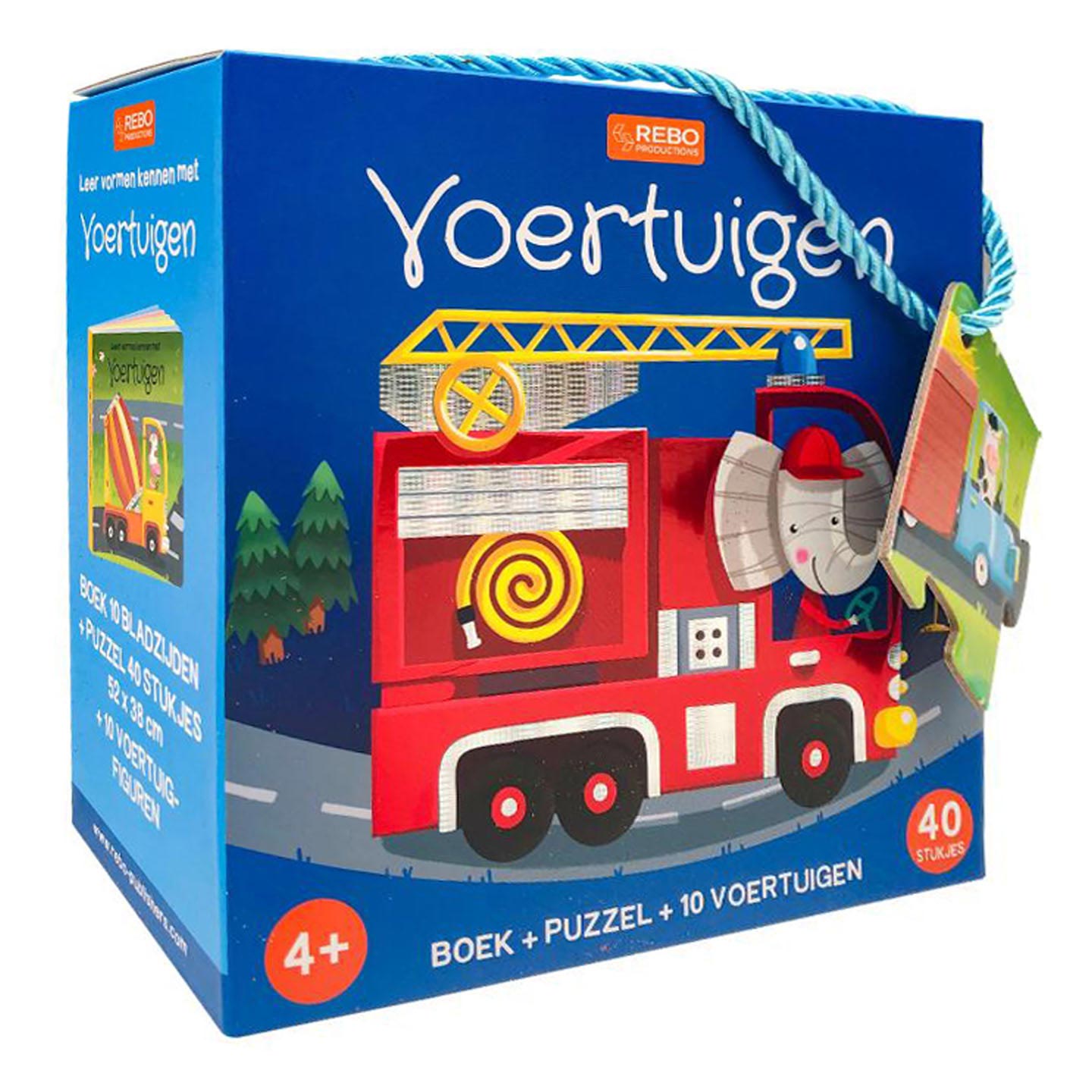 Rebo uitgevers boek, puzzel + 10 figuren - voertuigen