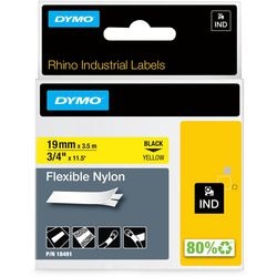 Labeltape dymo rhino zwart op geel 19mm x 3.5m