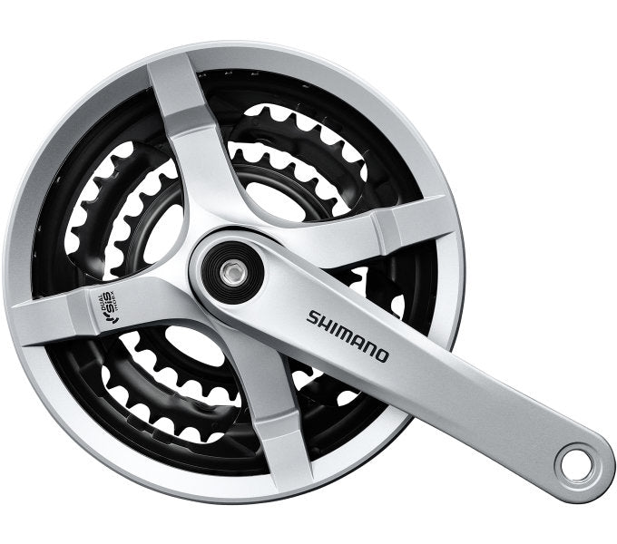 Shimano crankstel 6 7 8 speed tourney fc-ty501 met 170mm crankarm 48 x 38 x 28t met kettingscherm - zilver