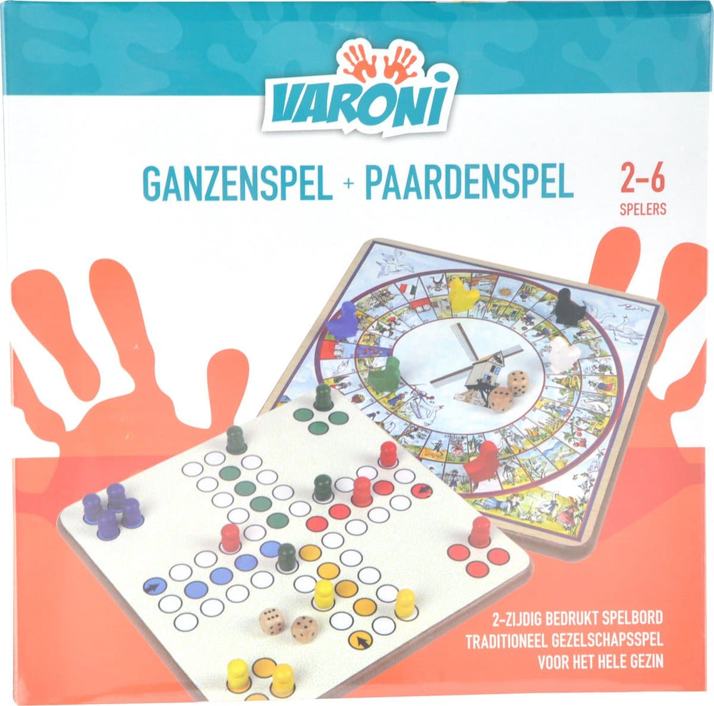 Van der doelen houten paardenspel(mens erger je niet) en ganzenbord 2 dubbelzijdig