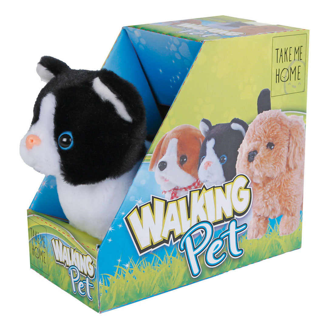 Take Me Home Interactive Walking Cat Black and White, 15.5cm