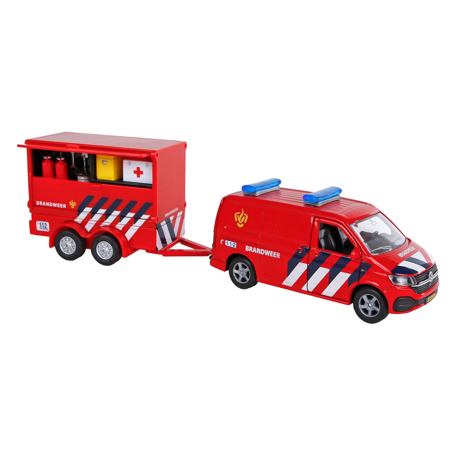 Kinderbol vw transporter brandweer met aanhangwagen