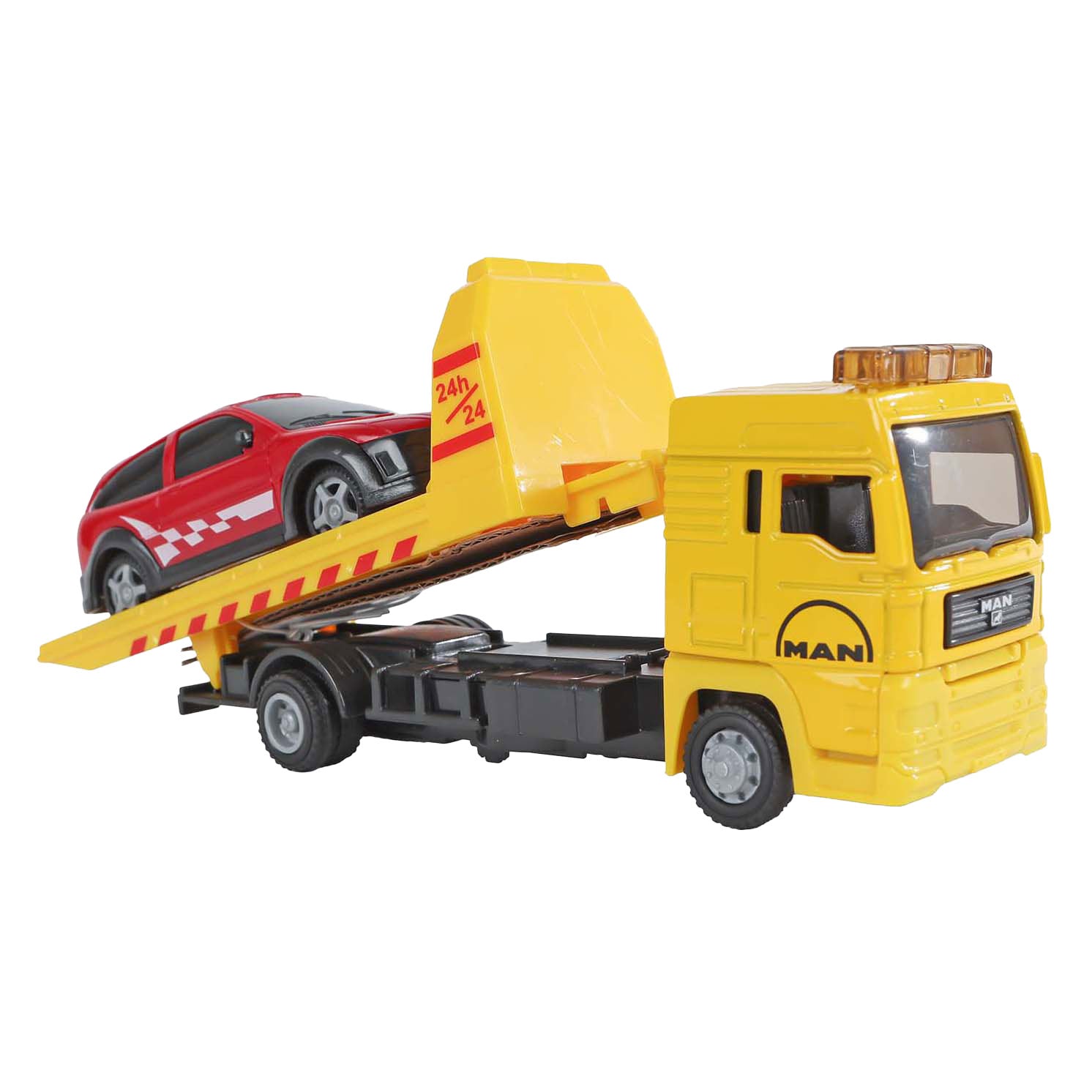 Kinderbol man vrachtwagen bergingswagen met auto, 19cm