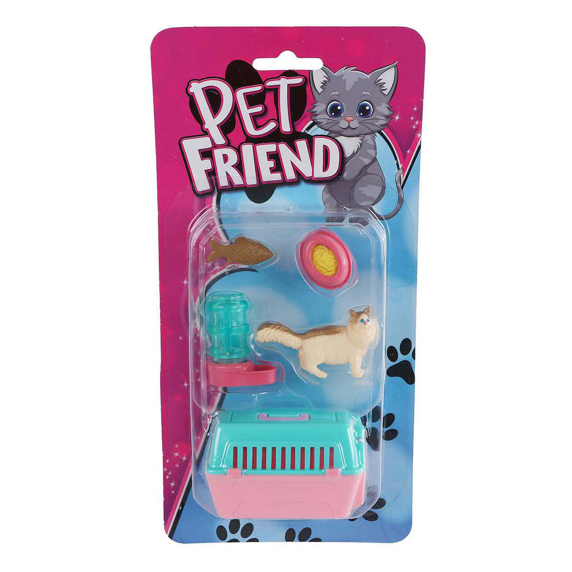 Kat in reismand met accessoires