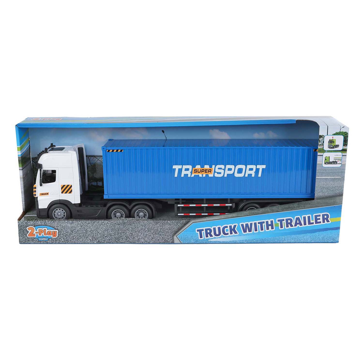 2-play vrachtwagen met oplegger frictie licht en geluid 38cm