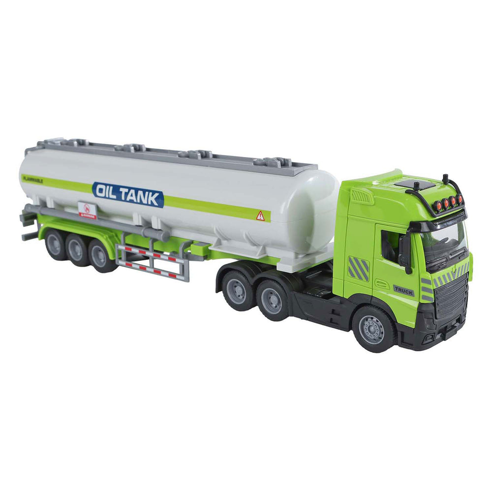 2-play vrachtwagen met tank-oplegger frictie licht en geluid 38cm