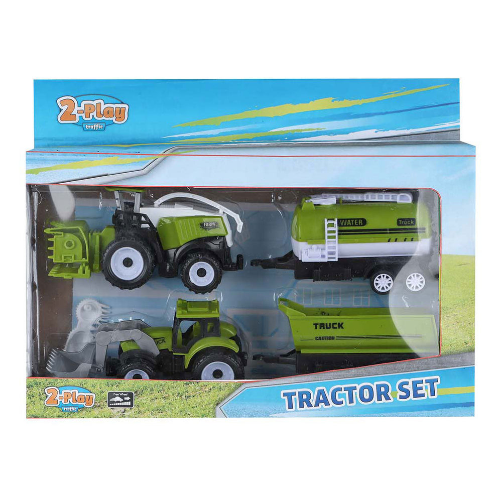 2-speeltractor en combine met 2 aanhangers, 24cm