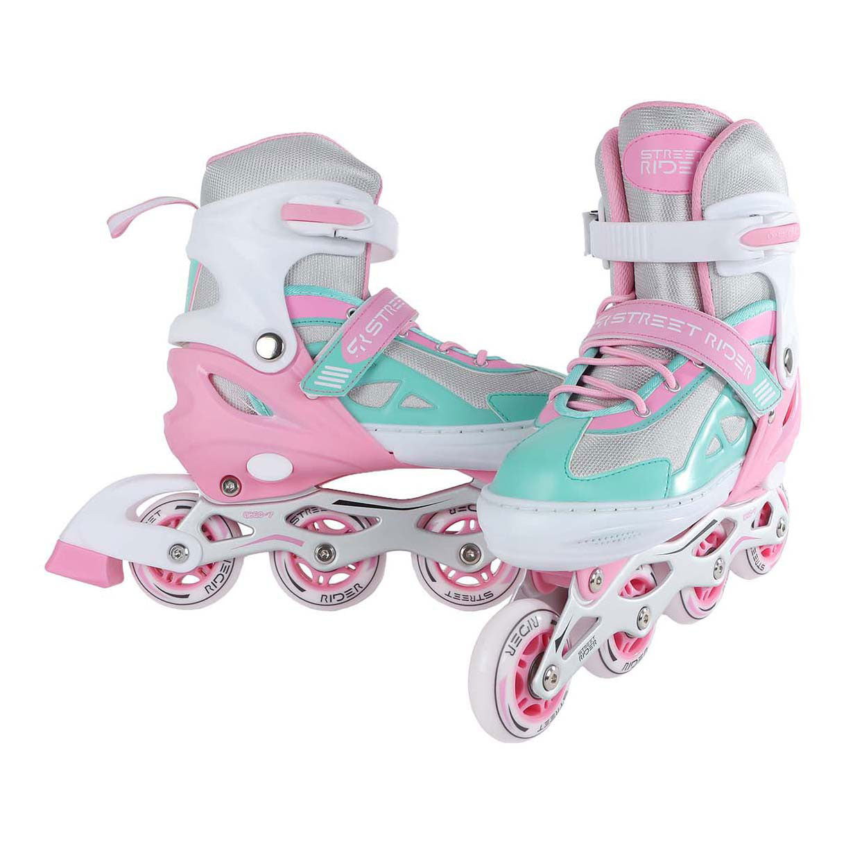 Street rider inline skeelers roze groen verstelbaar, maat 33-36
