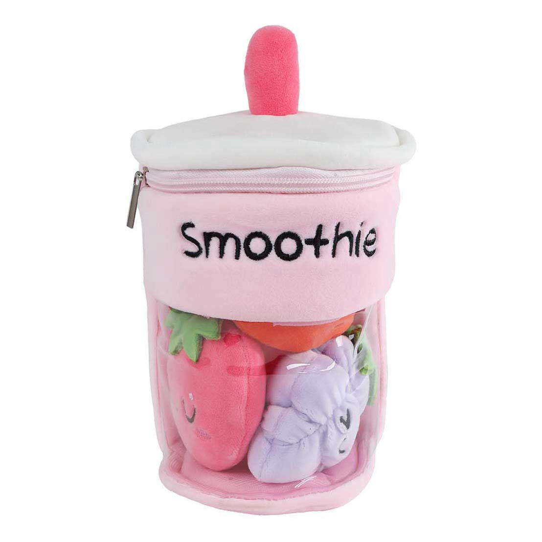 Fluffy menu pluche smoothie met 3 stuks fruit 25cm 3 assorti