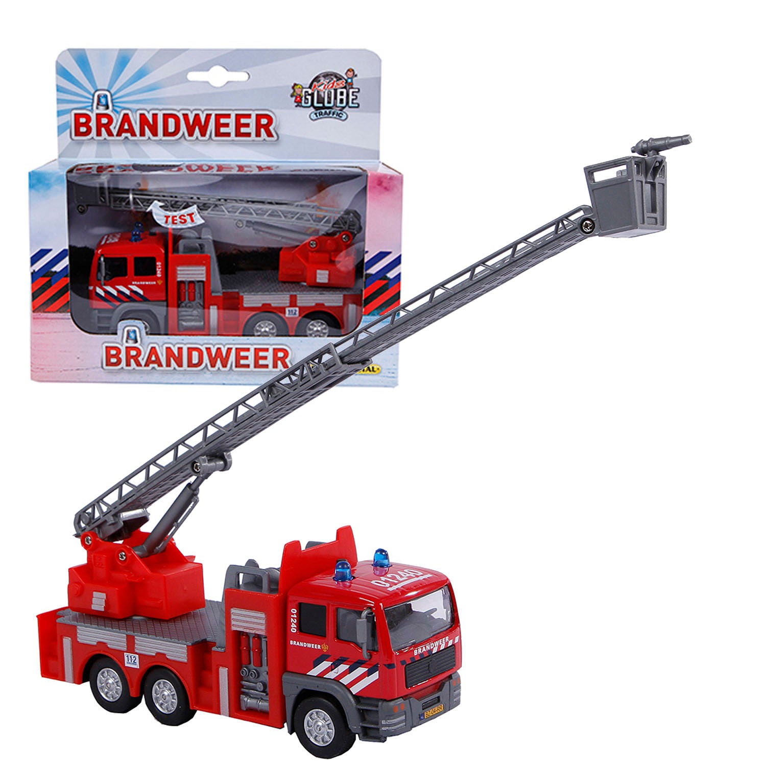 Kids globe die-cast brandweer ladderwagen nl, 16cm