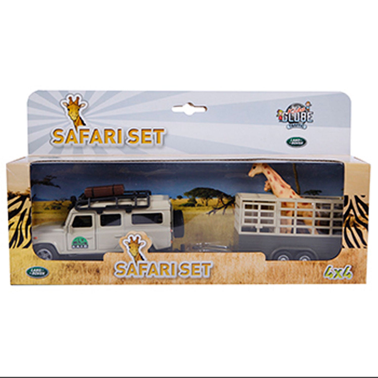 Kids Globe Die-cast Land Rover met Giraffe-aanhangwagen, 29cm