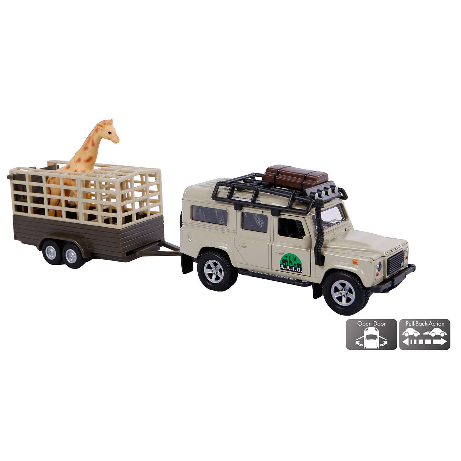 Kids Globe Die-cast Land Rover met Giraffe-aanhangwagen, 29cm