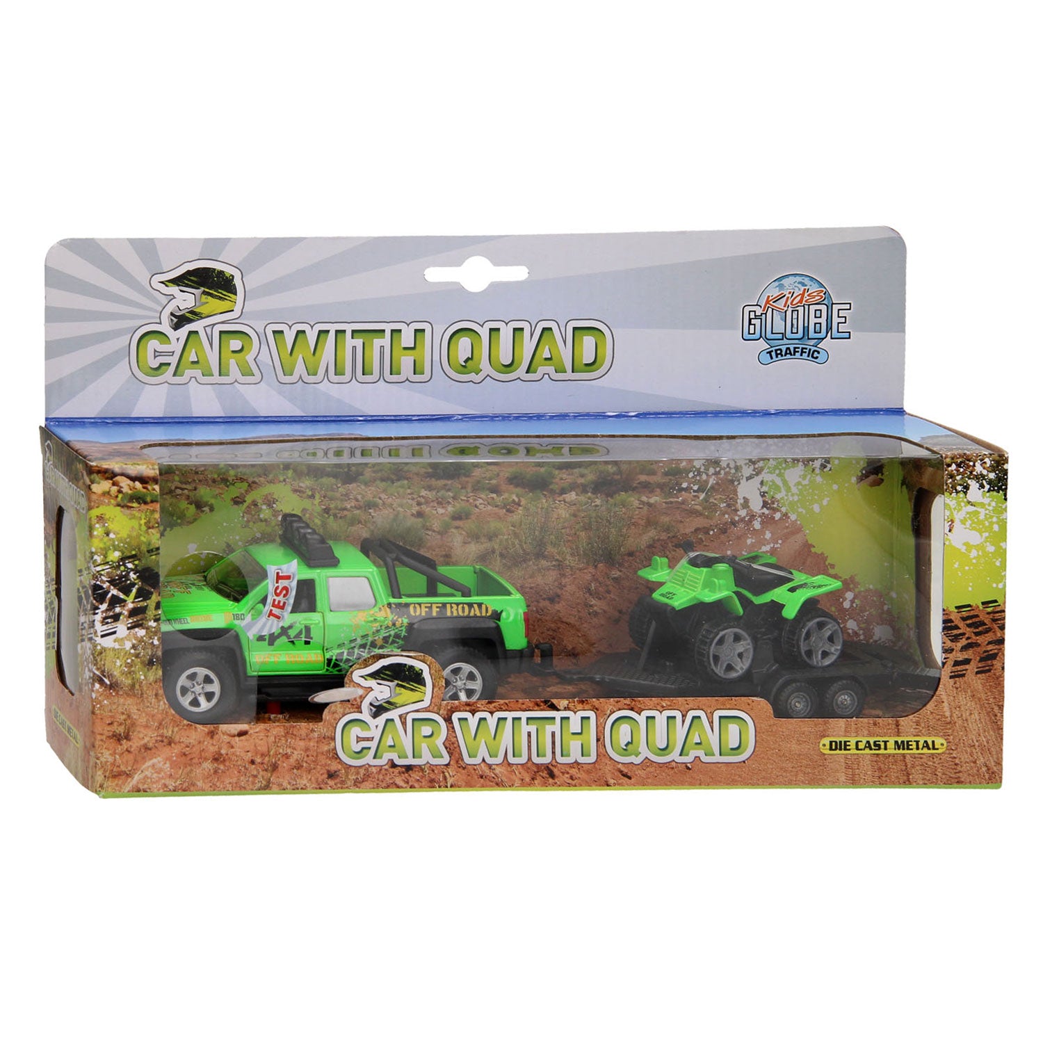 Kids globe terreinwagen met trailer+quad