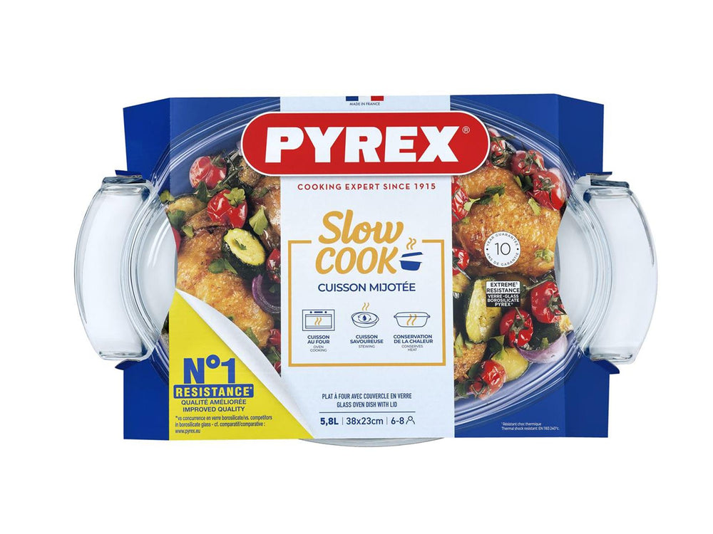 Pyrex essential ovale schotel met deksel glas 38x23cm 5,8l