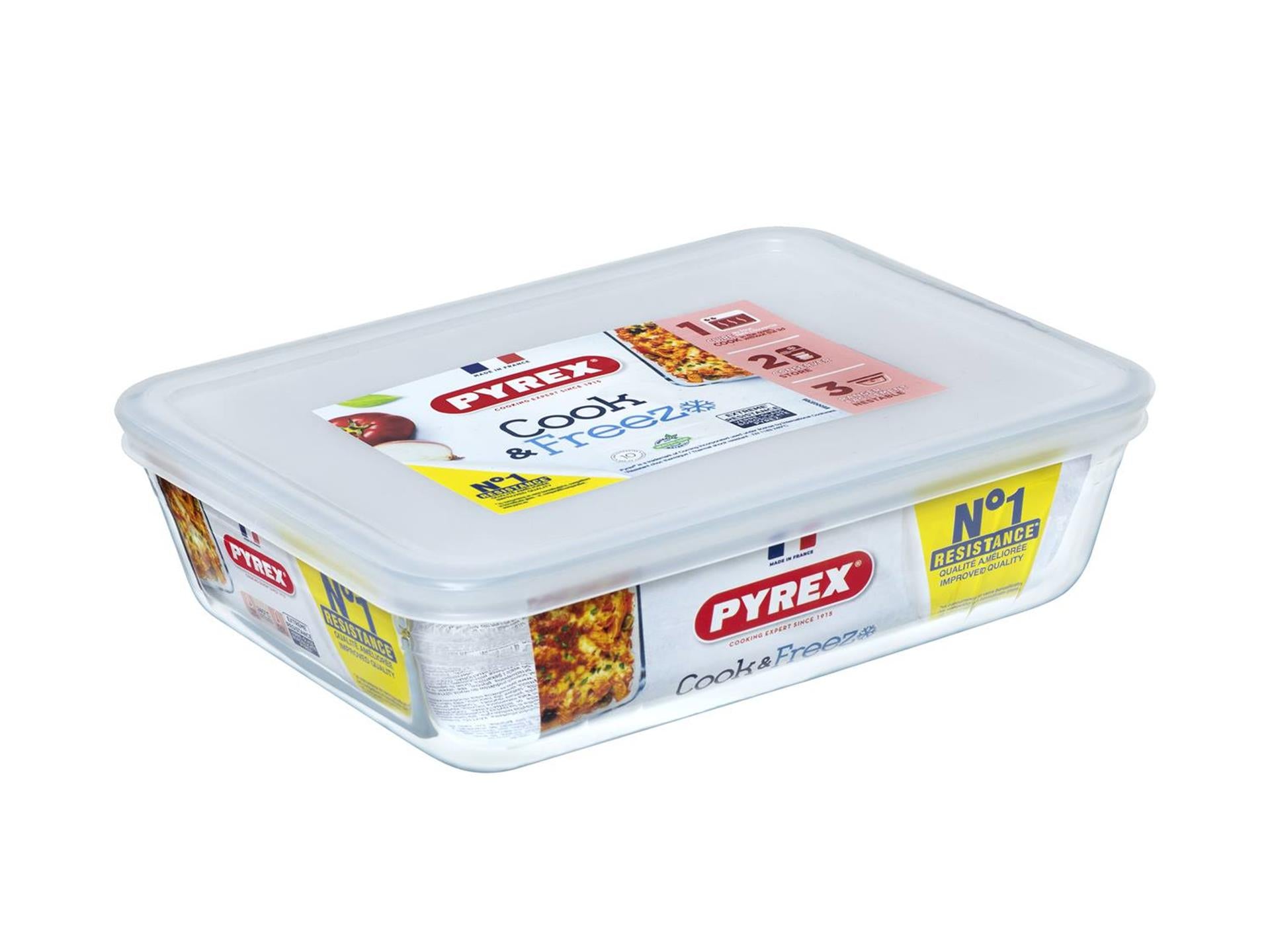 Pyrex kook- en vriesglazen vershoudschaal met deksel 1,5l