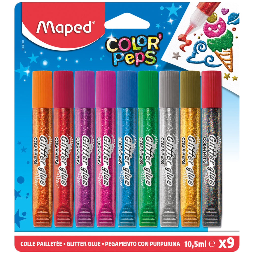 Maped color peps glitterlijm 9 kleuren 10,5 ml