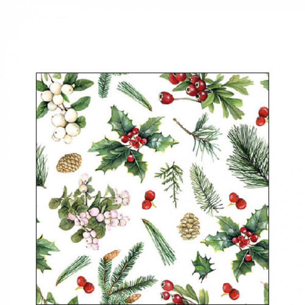Ambiente servet 25cm winter greenery wit