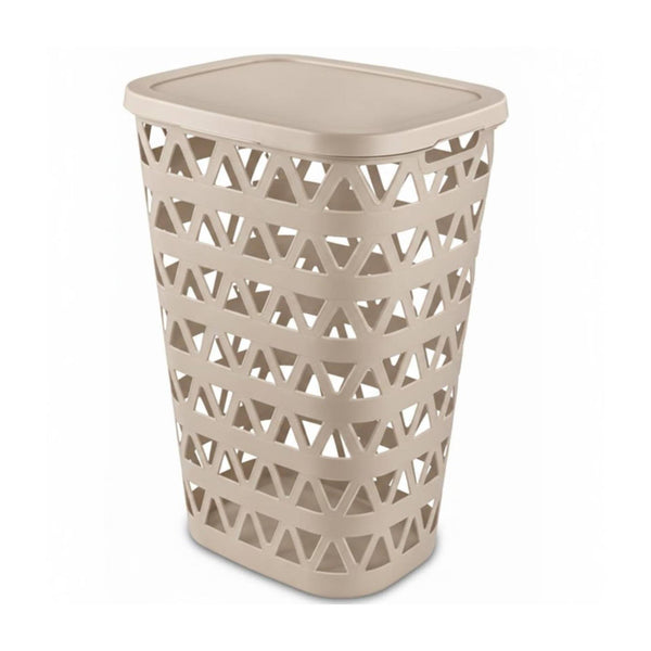 Curver wasmand met deksel - ventilatiegaatjes - beige - kunststof - 55 ltr - 42 x 34 x 60 cm