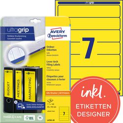Rugetiketten avery l4765-20 geel, 140 etiketten