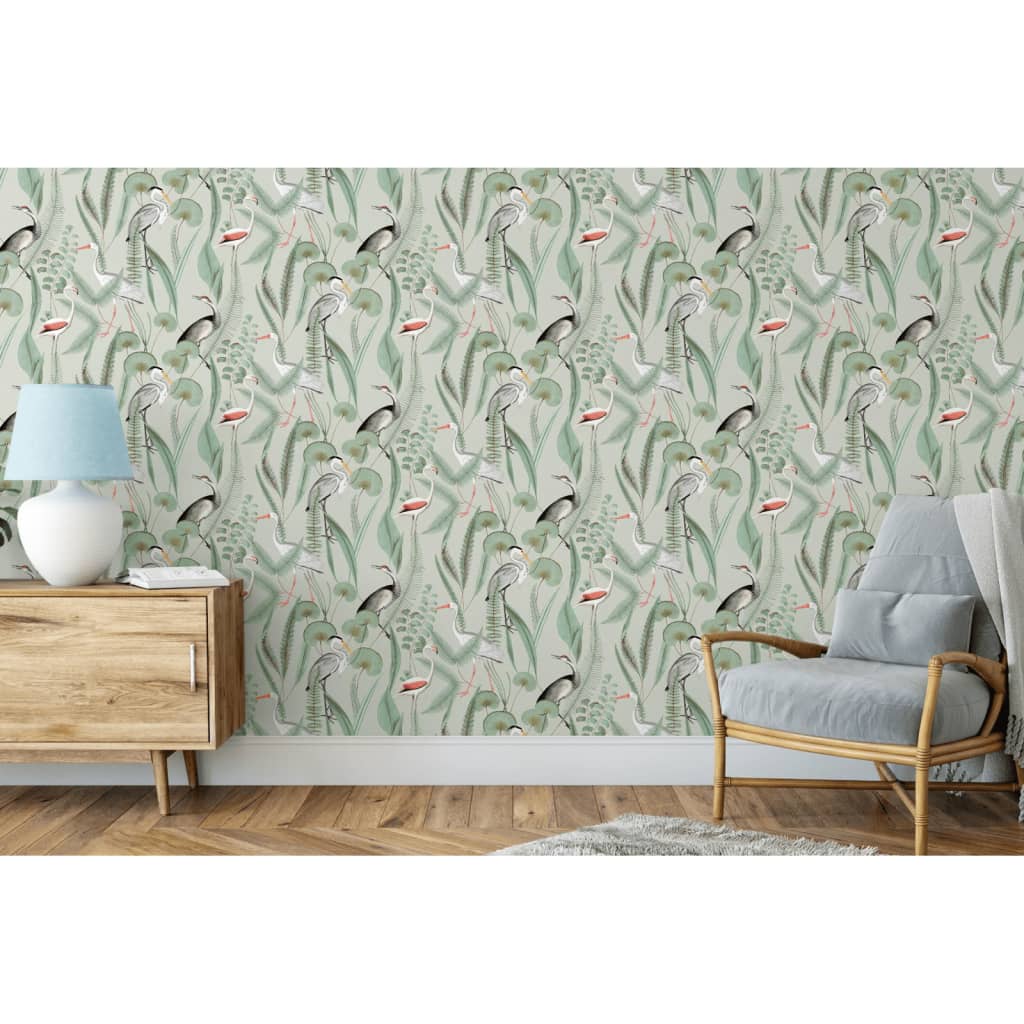 Nederlandse wandbekleding behang flamingo mintkleurig