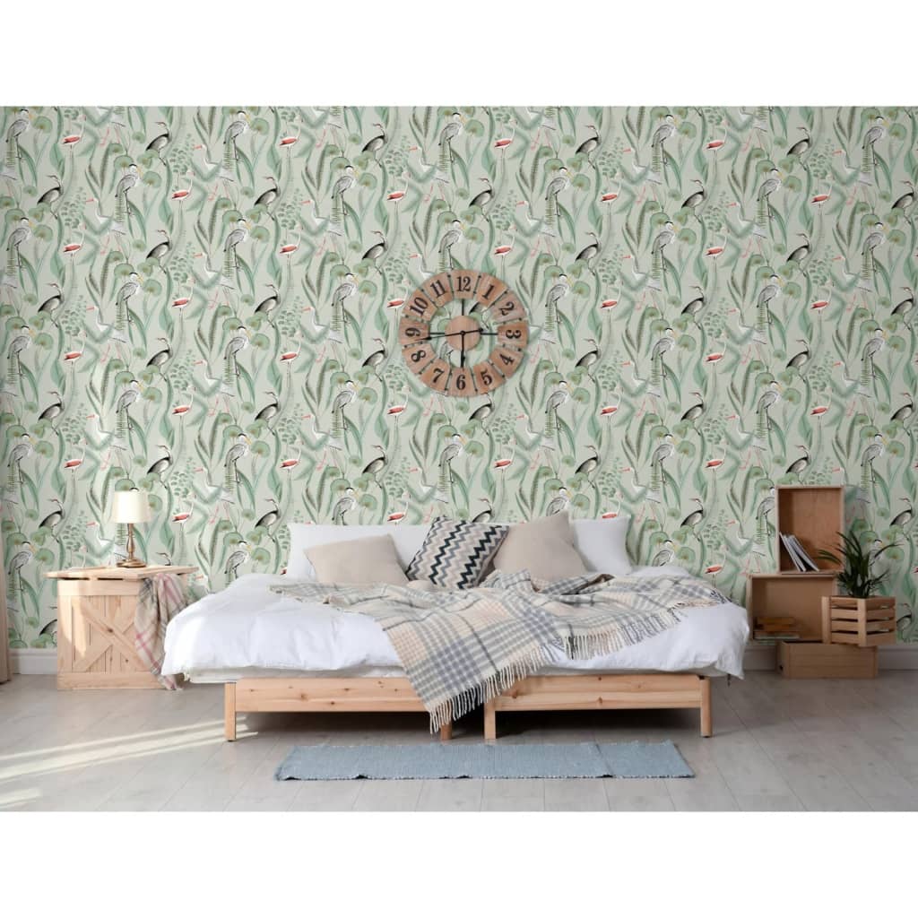 Nederlandse wandbekleding behang flamingo mintkleurig