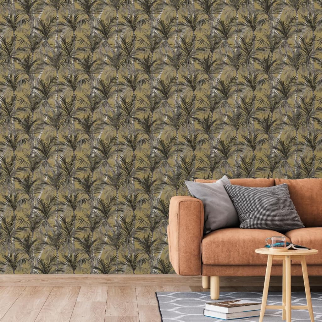 Dutch wallcoverings behang palmbomen goudkleurig en zwart