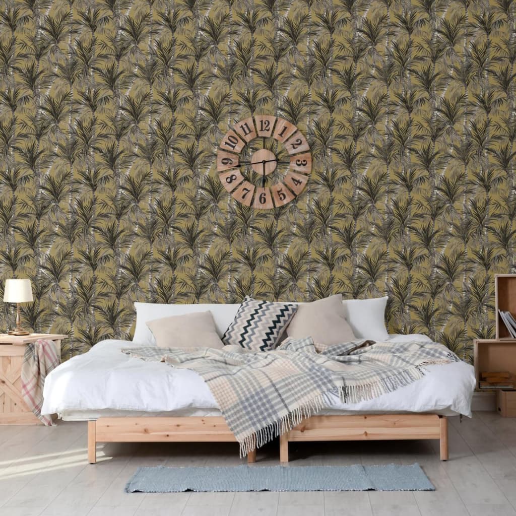 Dutch wallcoverings behang palmbomen goudkleurig en zwart