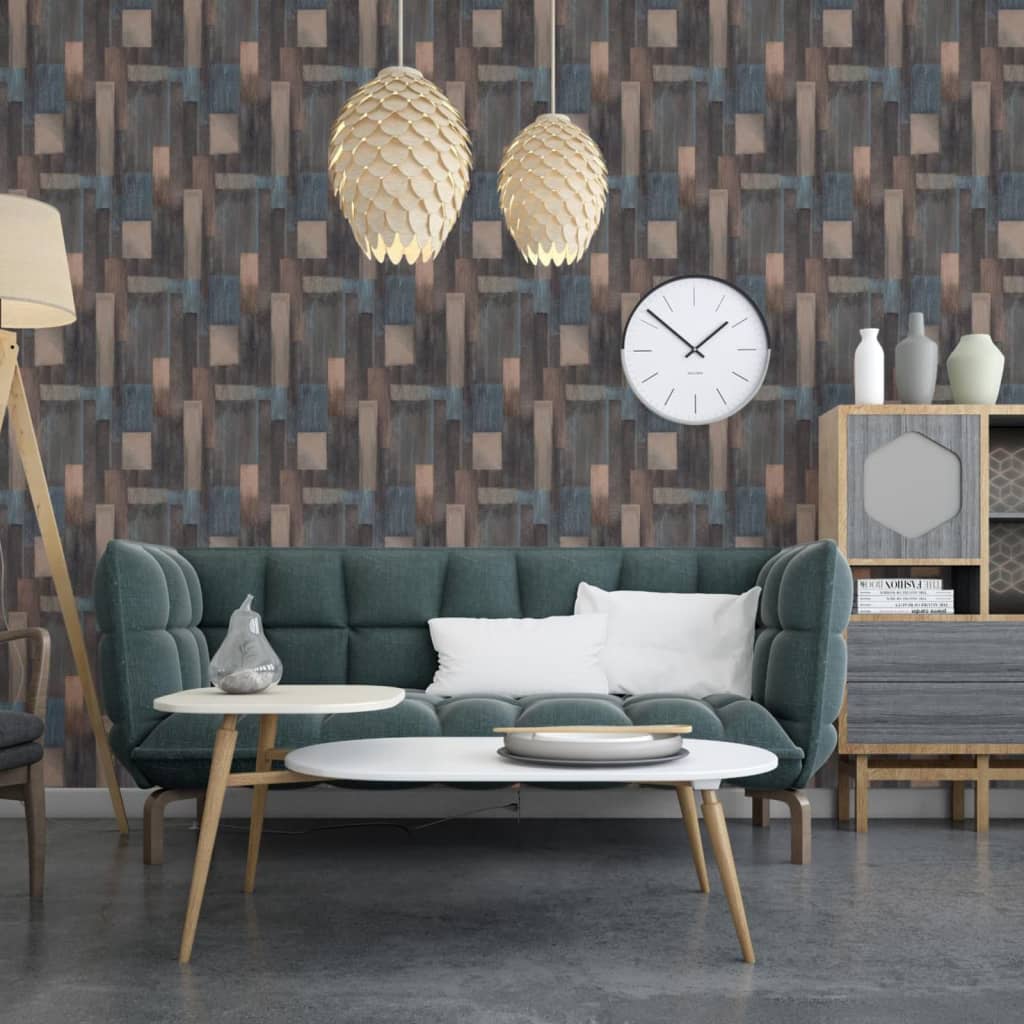 DUTCH WALLCOVERINGS DUTCH WALLCOVERINGS Behang Hout blauw en bruin