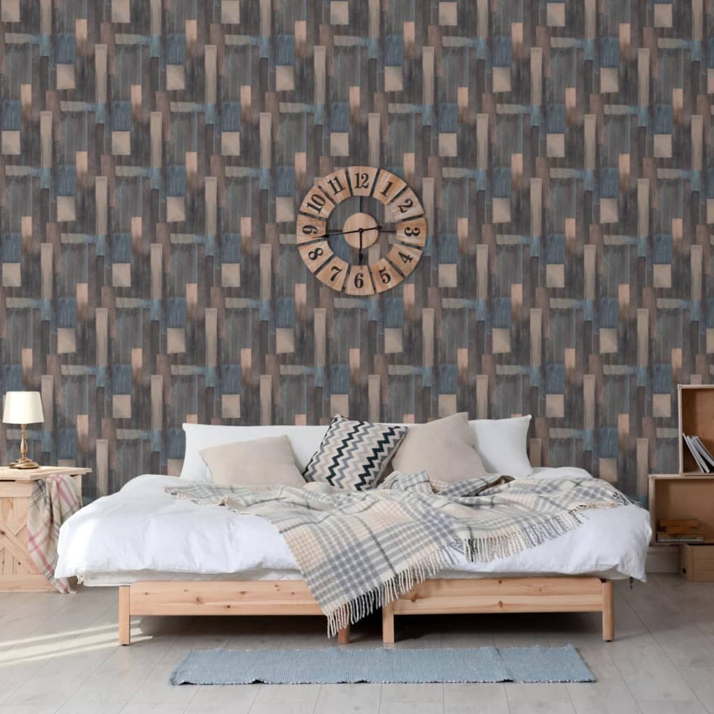 DUTCH WALLCOVERINGS DUTCH WALLCOVERINGS Behang Hout blauw en bruin