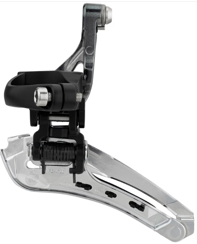 Shimano voorderailleur 2 x 10 speed tiagra fd-4700 ø28,6 - ø31,8 mm klem down-pull 61-66° - 46-53t - zwart zilver