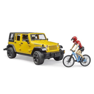 Bruder auto jeep geel met mountainbiker