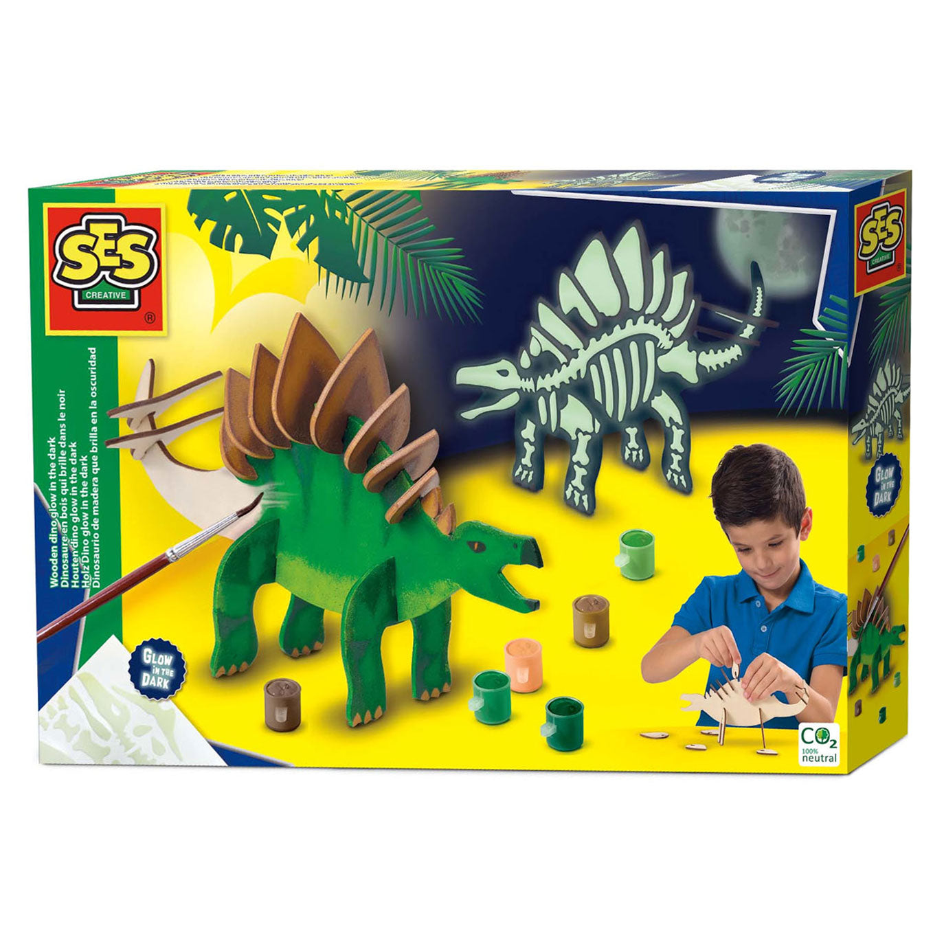 Ses houten dino glow in the dark