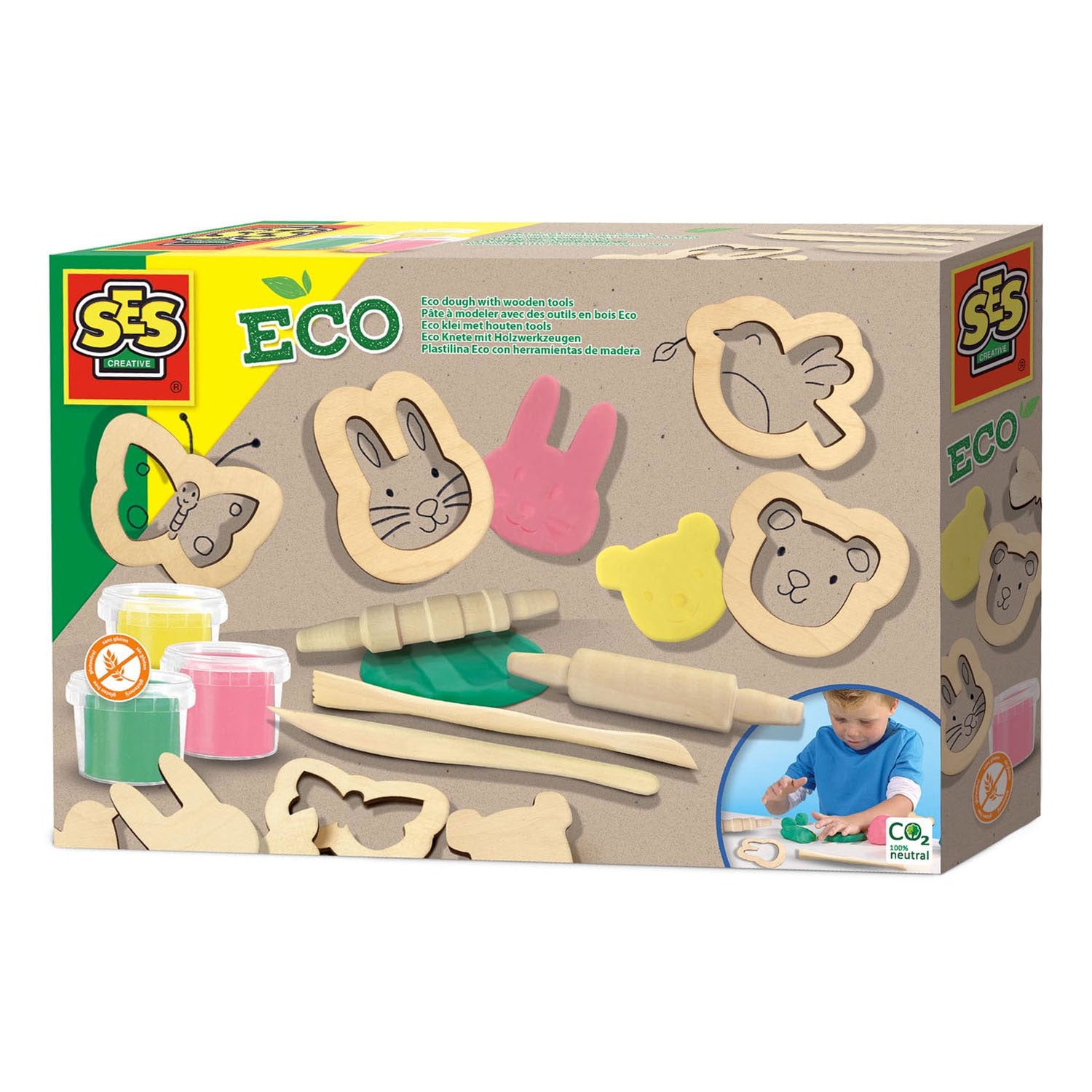 Ses eco klei met houten tools - 3 kleipotjes