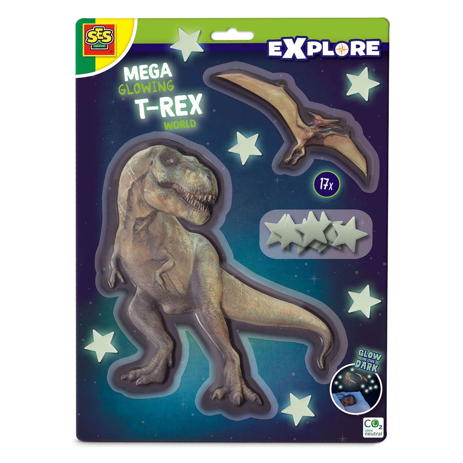 Ses mega glowing t-rex world muurstickers