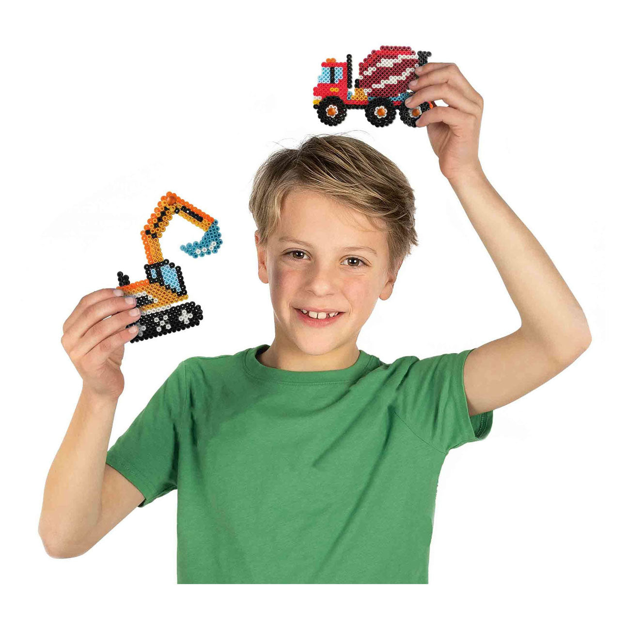 Ses strijkkralen - bouwvoertuigen