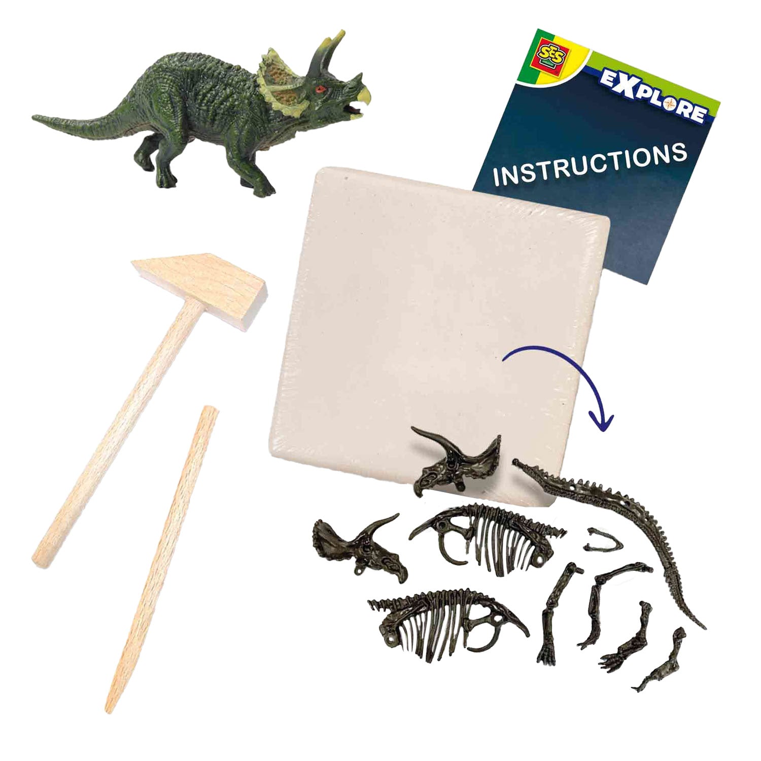 Ses explore dino en skelet opgraven 2in1 - triceratops