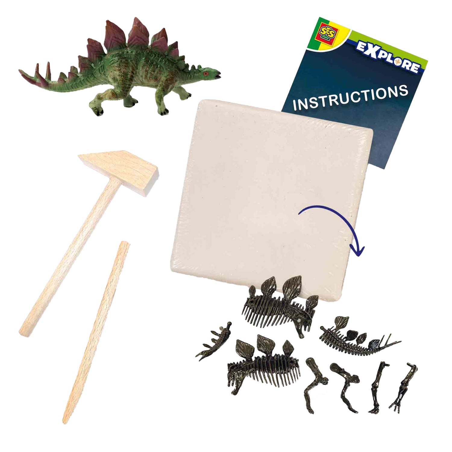 Ontdek dino en skelet opgraven 2in1-stegosaurus