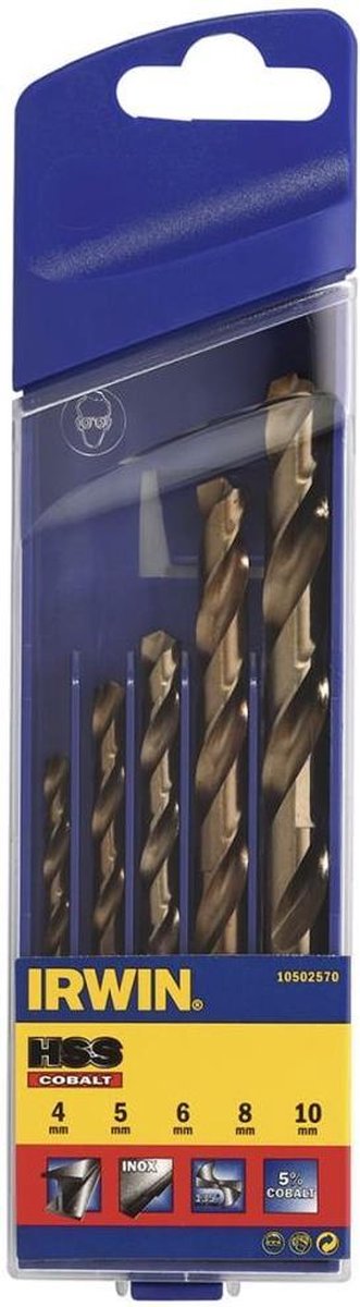Irwin hss cobalt borenset 5-delig 4 5 6 8 10 mm 10502570