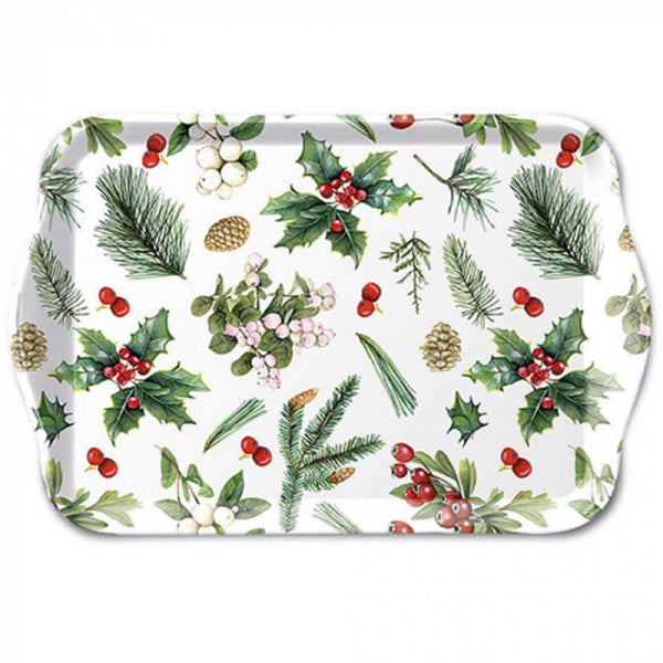 Ambiente dienblad winter greenery 13x21cm melamine wit