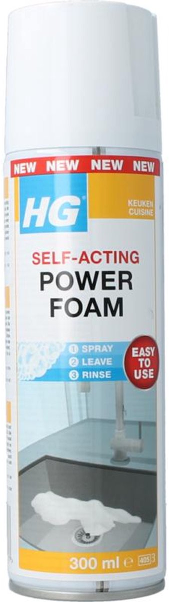 Hg - power foam keuken - vetoplossende spray - 300 ml - 1 stuk - maakt o.a. de gootsteen snel en goed schoon, effectief tegen hardnekkig vuil en vet